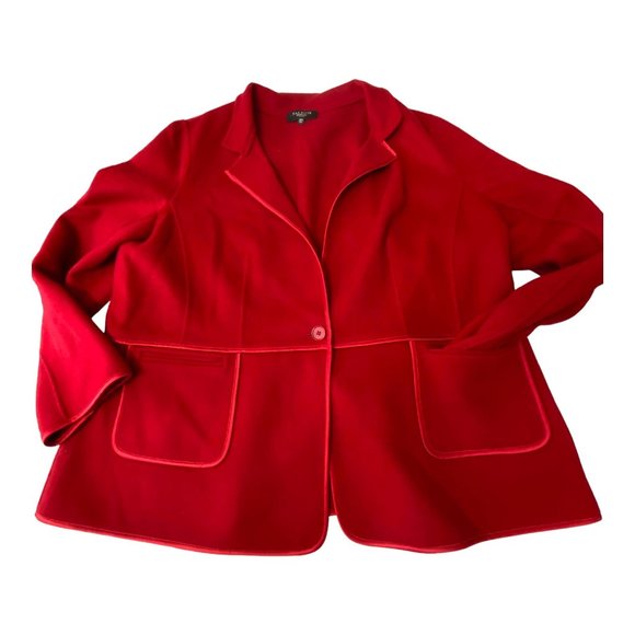 Talbots Red Wool 20W Jacket Blazer Satin Trim Festive Holiday - Picture 12 of 13